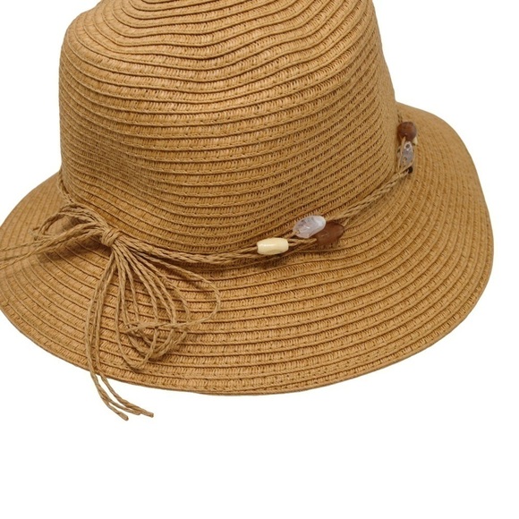 NWT INC International Concepts Paper Bucket Sun Hat with Stone Embellished Band - Picture 1 of 6